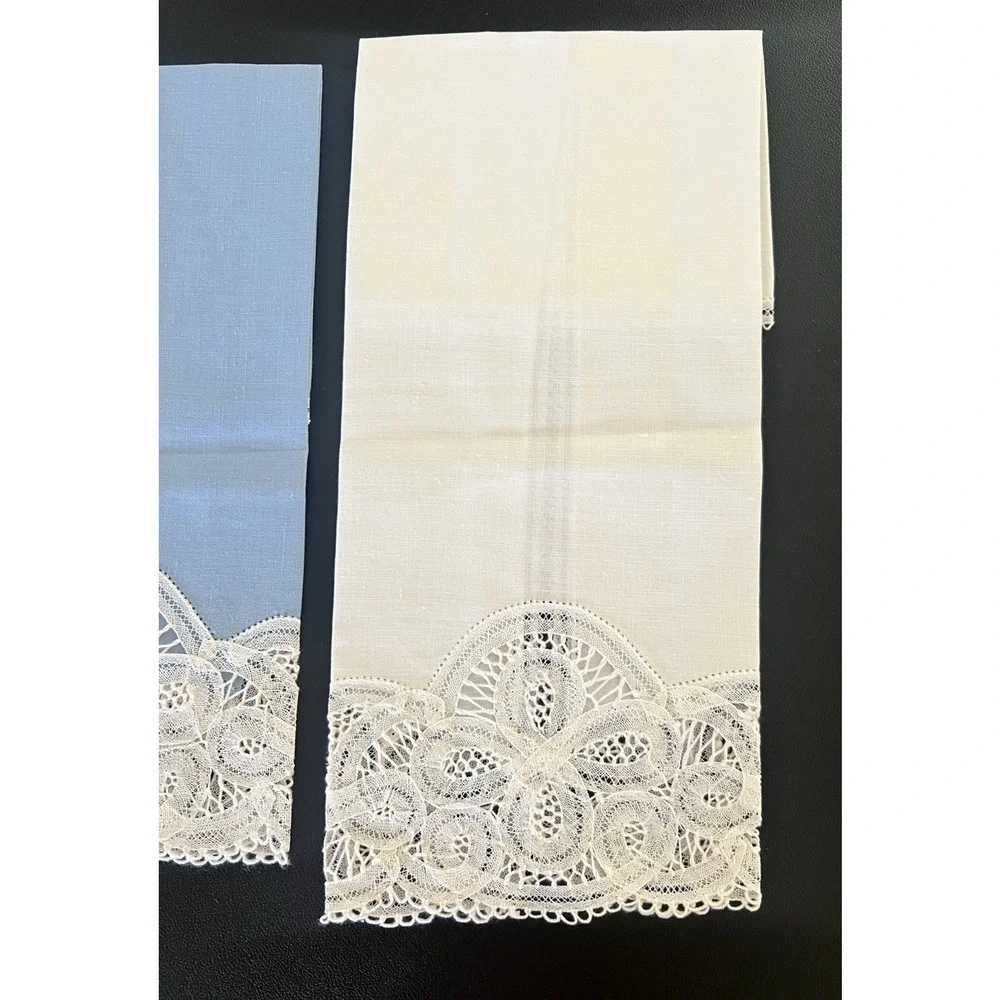 SET of 3 Vintage Embroidered Tea Guest Towel Fine Crocheted Lace NEW
